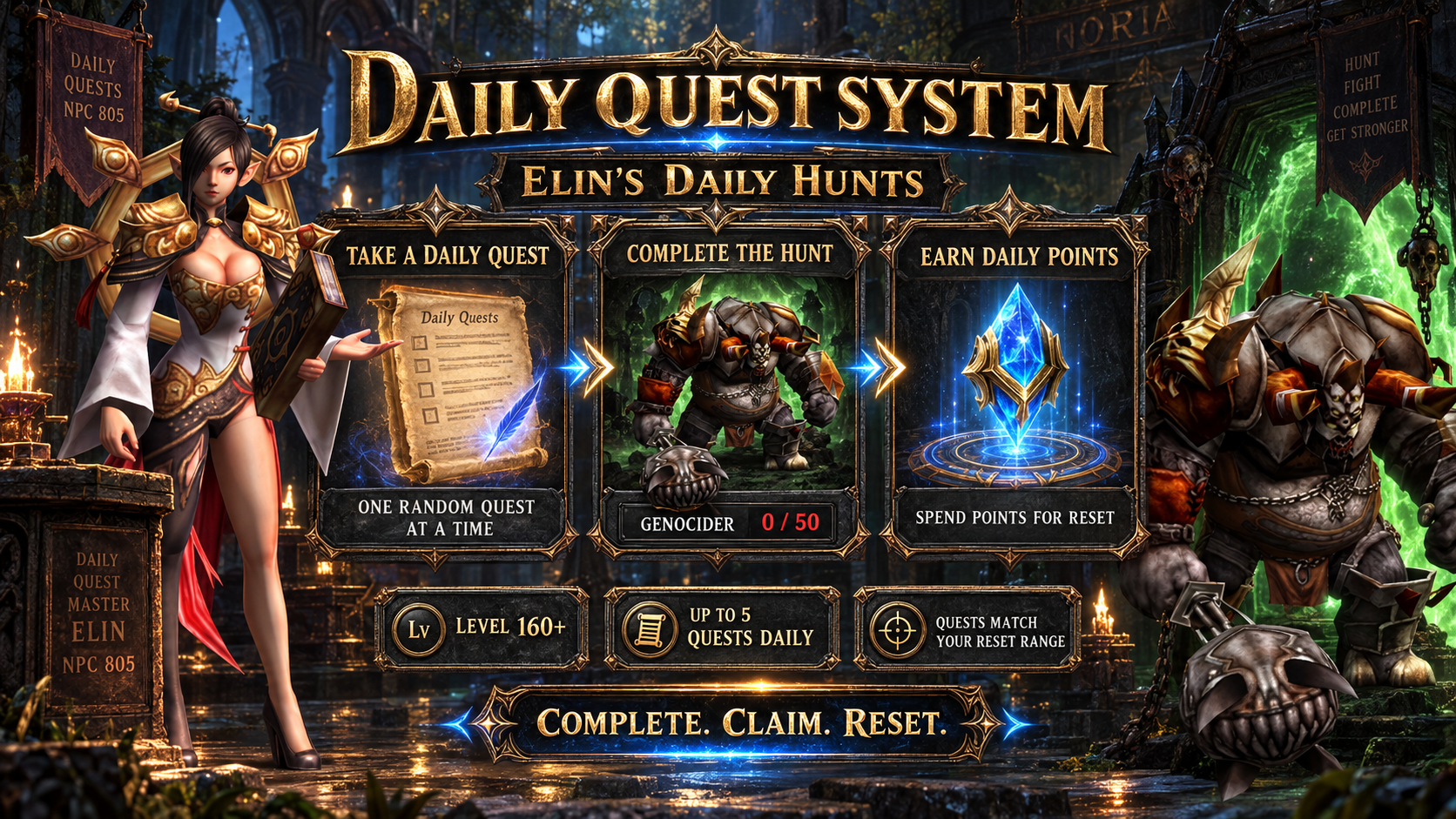 Daily Quest System - Elin assigns hunts for daily points and reset