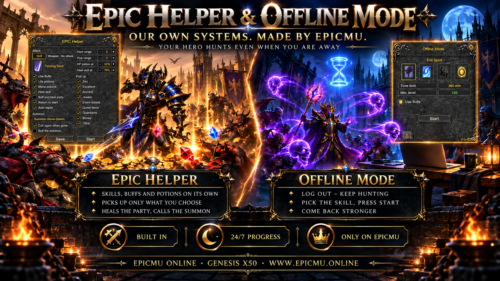 EPIC Helper and Offline Mode - our own systems: the helper hunts for you, offline mode keeps hunting after you log out