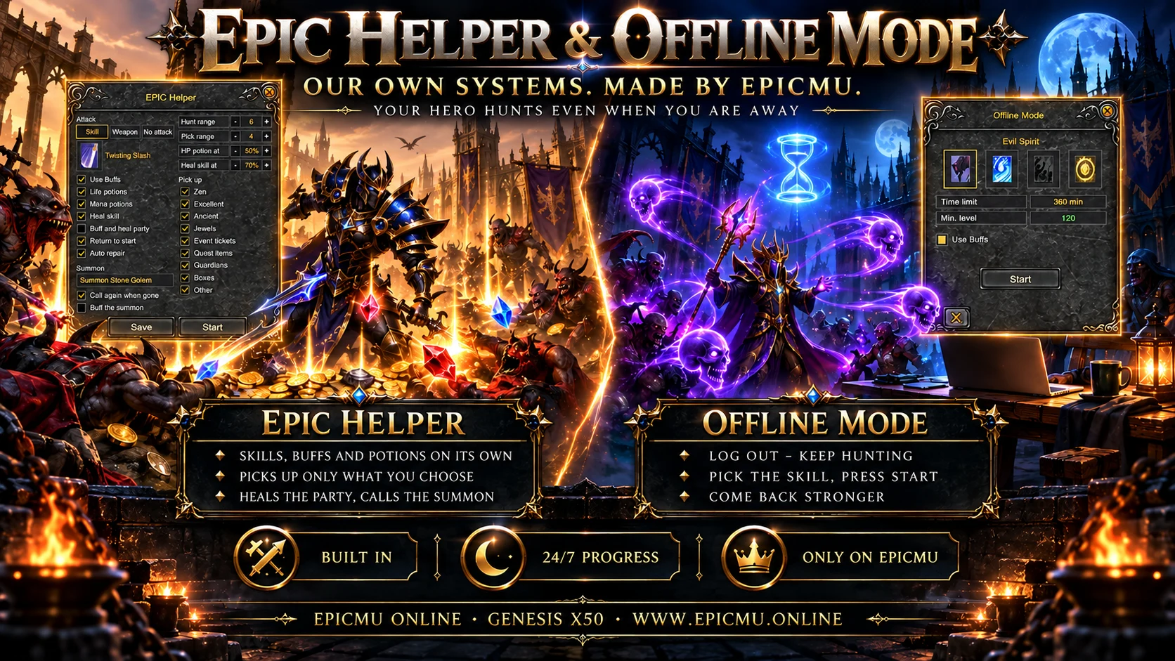 EPIC Helper and Offline Mode - our own systems: the helper hunts for you, offline mode keeps hunting after you log out
