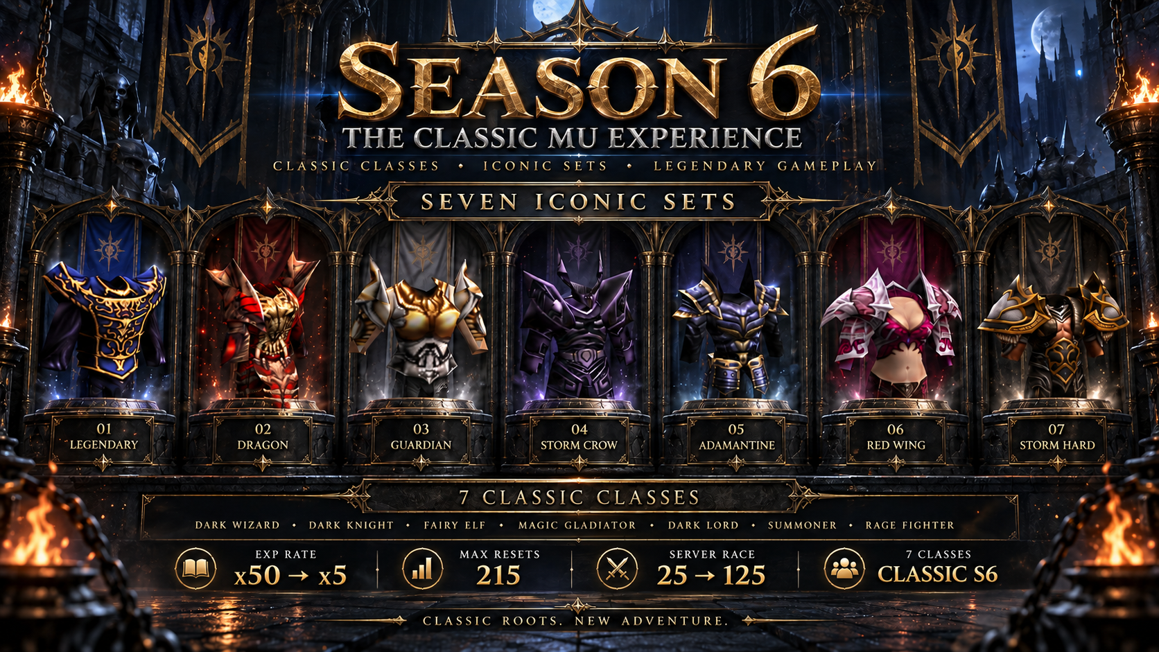 MU Online Season 6 - classic armor sets, x50 to x5 experience, 215 resets and a shared 125 reset race